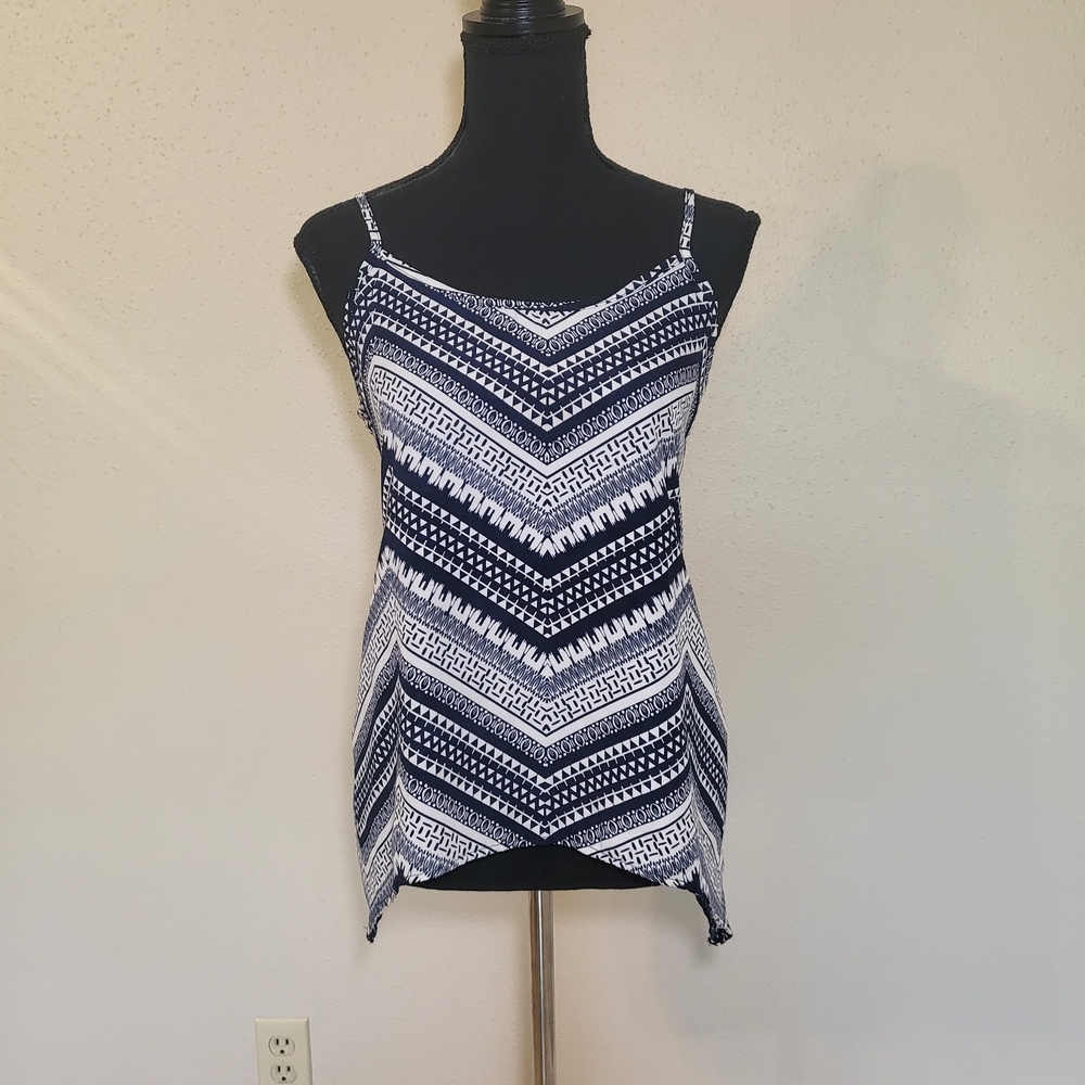 Pink Rose Asymmetrical Blue and White Camisole